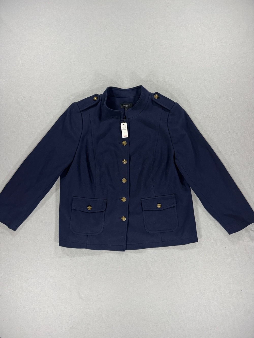Talbots Plus NWT Navy Military Jacket Gold Crest Buttons Epaulettes 18W